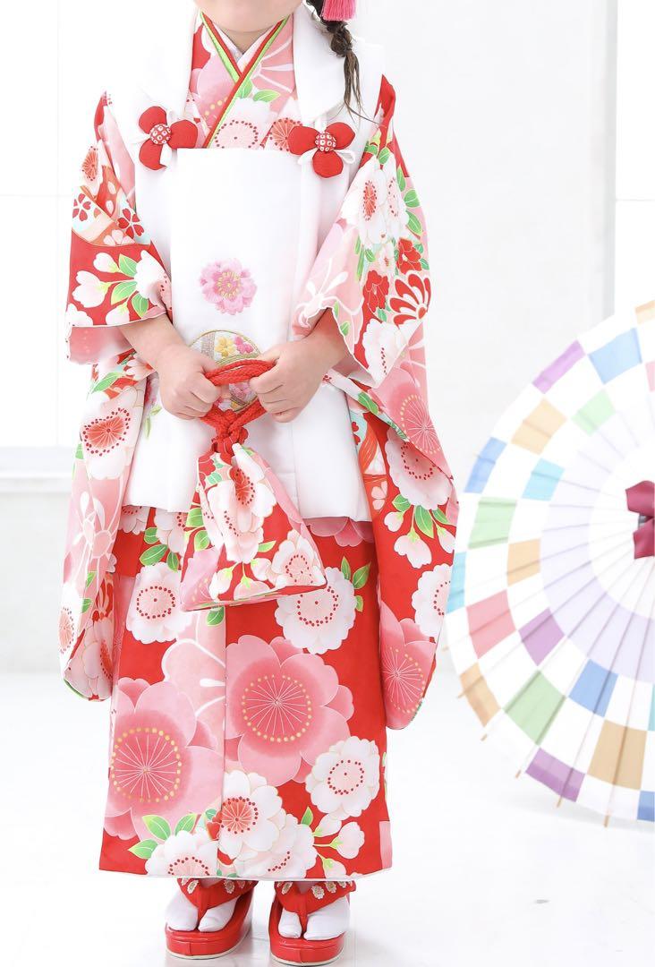 七五三 着物 3歳 女の子 被布セット 京都花ひめ 着物 被布白刺繍 桜 まり