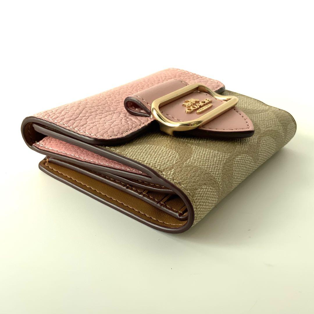 COACH 二つ折り財布 ピンク/ベージュ スモールモーガン