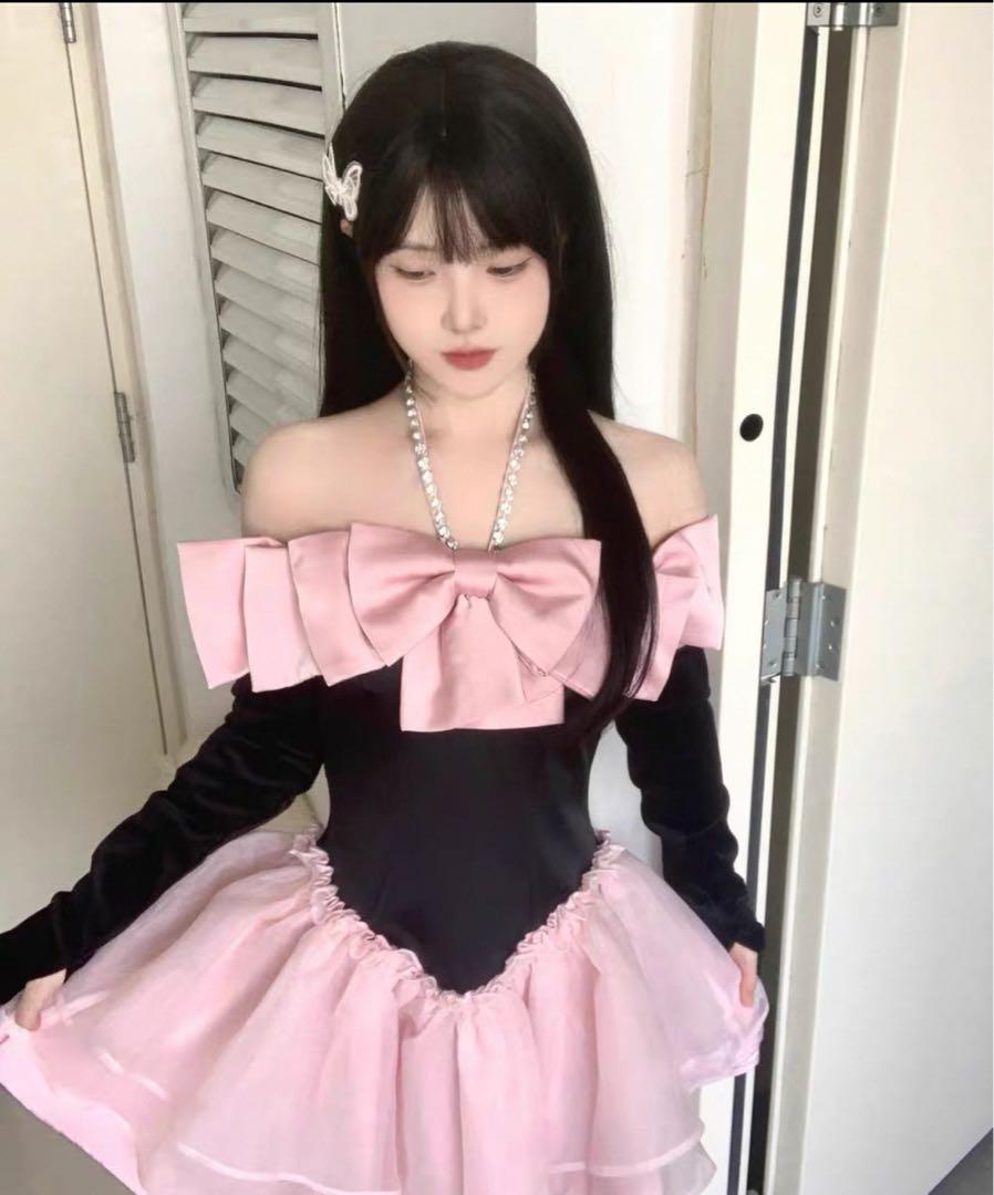キュアブラック×バレエコア概念 ミニワンピース　儚さの甘辛ガーリー