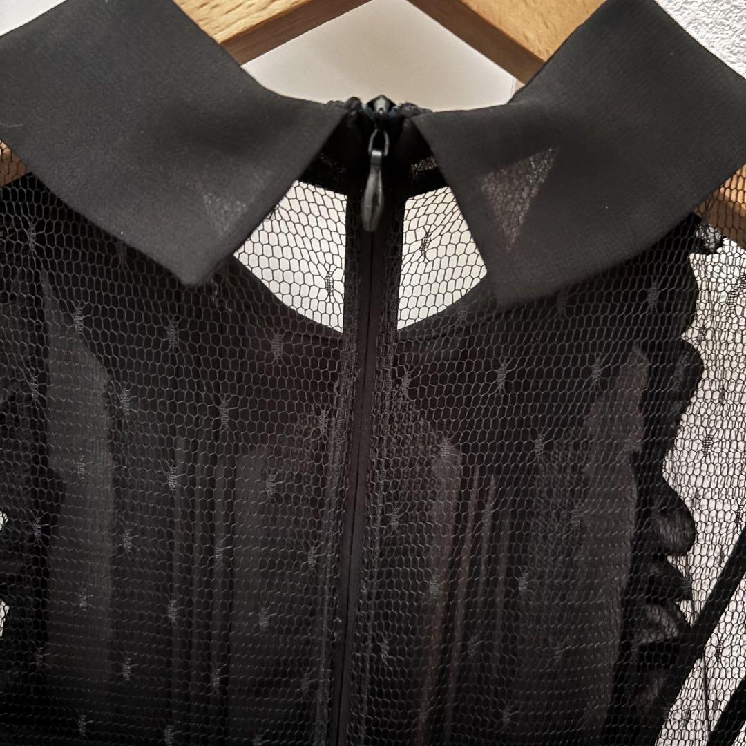 1回着用 REDVALENTINO ノースリーブワンピース 黒 レース 襟付き