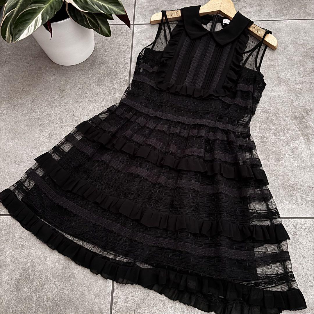 1回着用　REDVALENTINO ノースリーブワンピース　黒　レース　襟付き