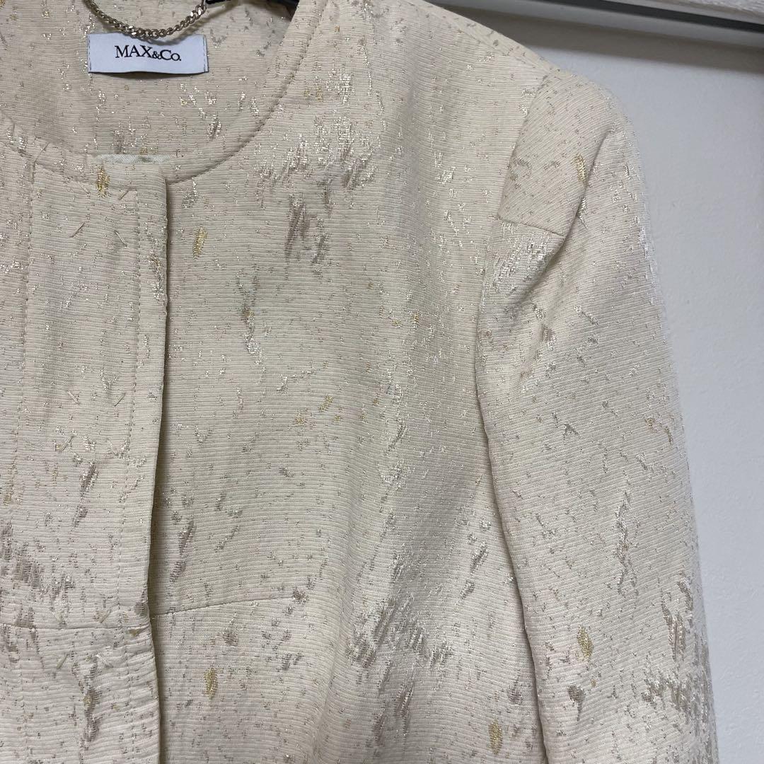 美品　MAX&Co. マックスアンドコー　ノーカラー　ラメ　ジャケット　ベージュ 美品 MAX&Co. マックスアンドコー ノーカラー ラメ ジャケット