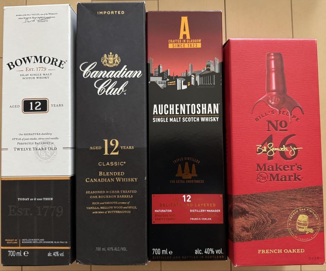 AUCHENTOSHAN、メーカーズマーク46、ボウモア、カナディアンクラブ