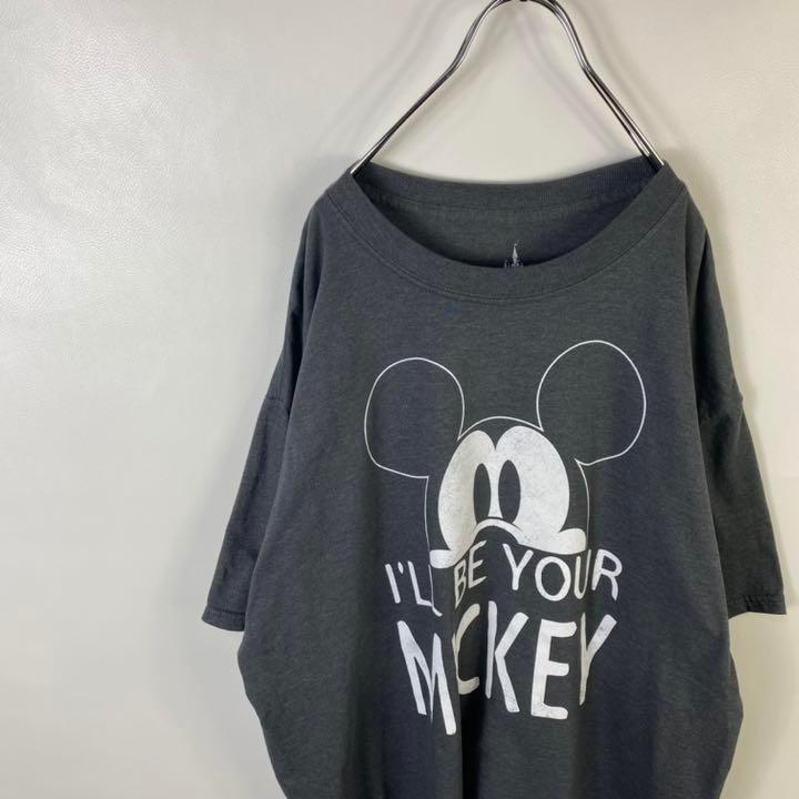 F742 ディズニー ミッキー ビッグプリント 半袖 Tシャツ Xl グレー 高級ブランド