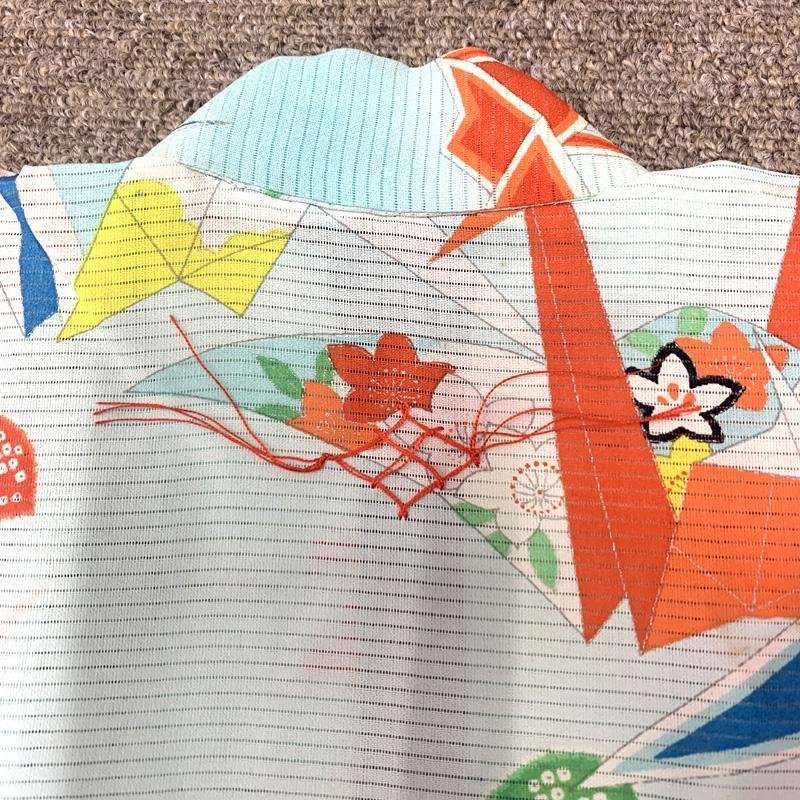 □505ax20□お宮参り 女児 絽 夏の祝い着 着物 掛け着 折鶴 千鳥□良好