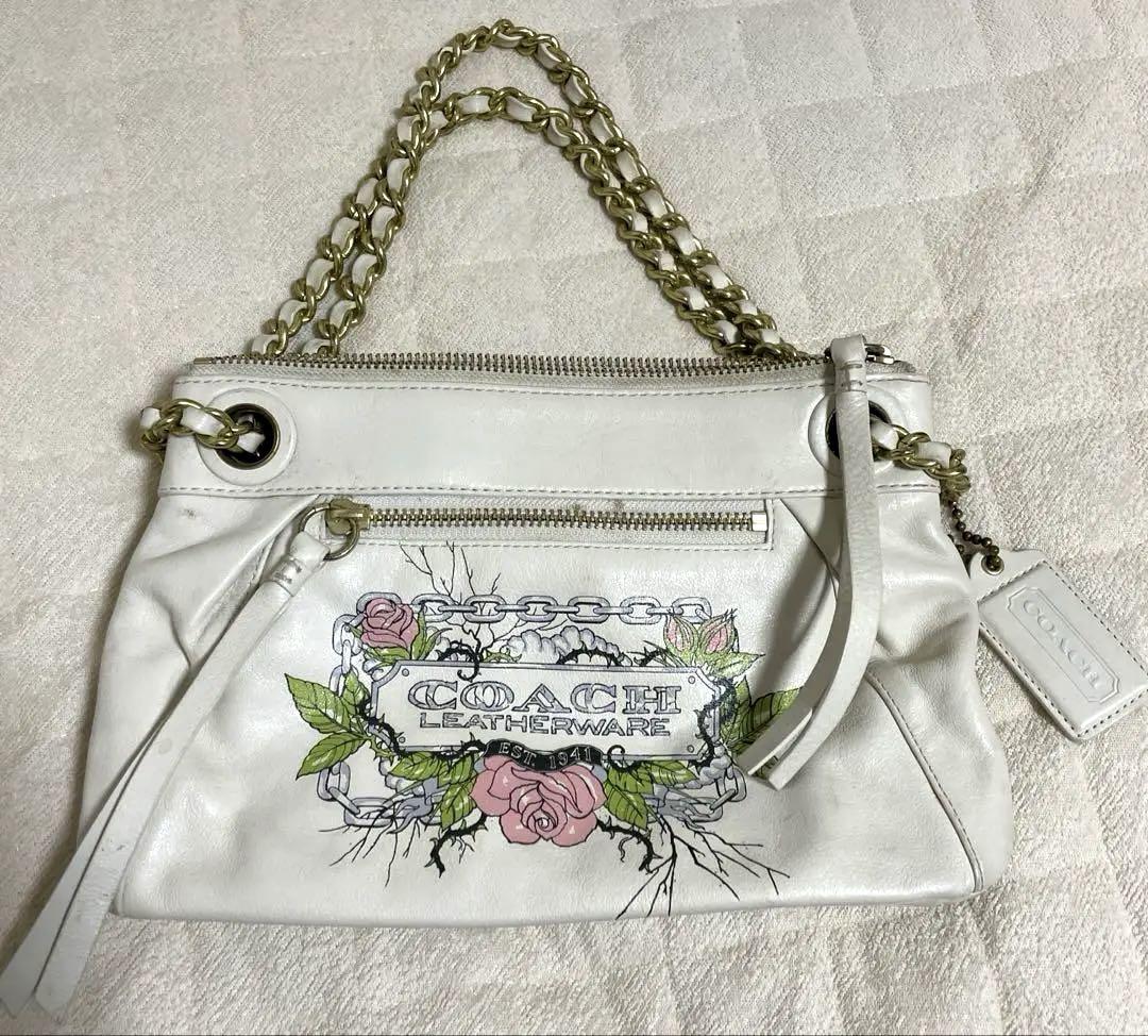 【100%正規品】COACH ロゴ入りレザーチェーンバッグ
