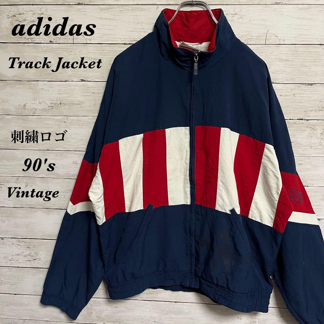 adidas 90s トラックジャケット 万国旗タグ 206】90sアディダスadidasトラックジャケット刺繍ロゴ銀タグ万