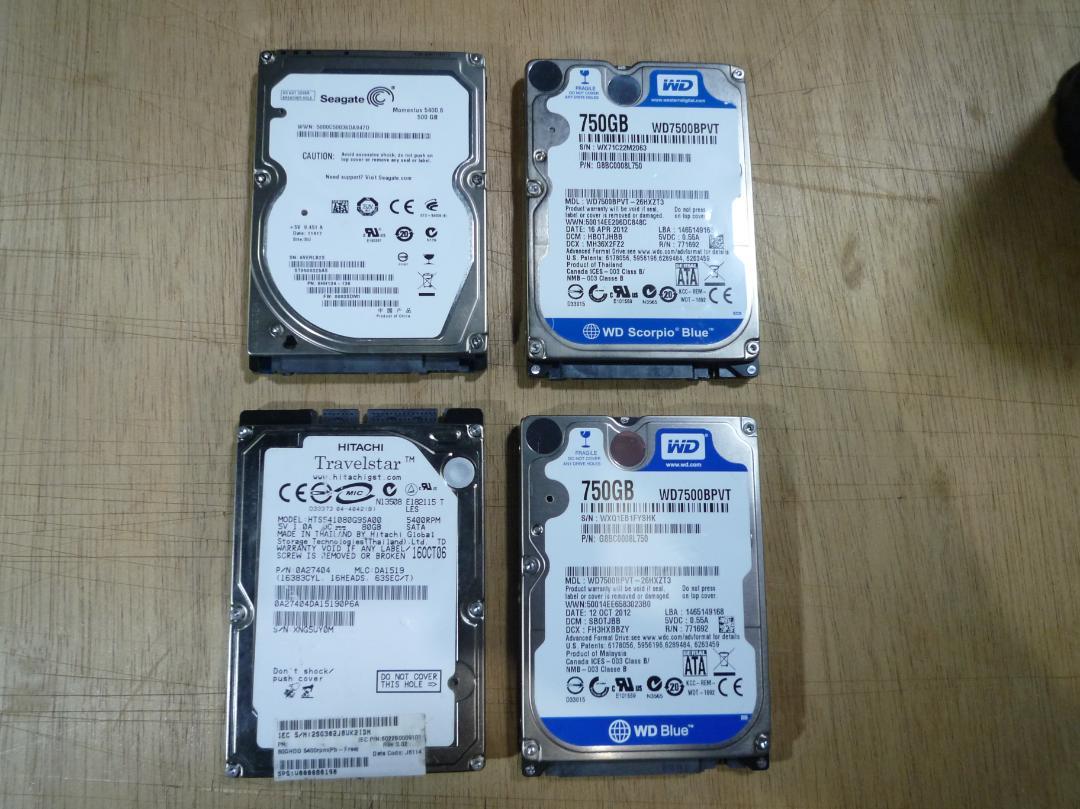 2.5HDD注意表示等 750GB×2 500GB×1 80GB×1計4個
