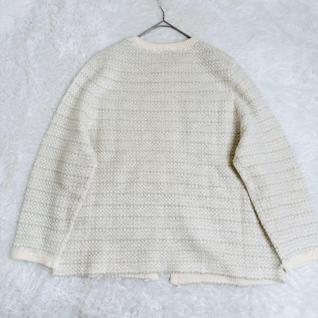 美品✨23区 ファンシーツイード ニットジャケット ホワイト 大きいサイズ