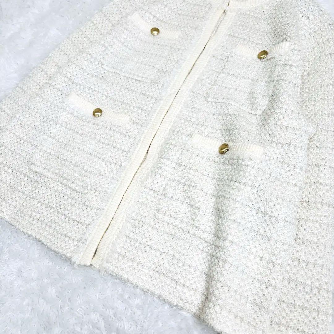 超安い 美品✨23区 ホワイト ニットジャケット ファンシーツイード ジャケット・アウター