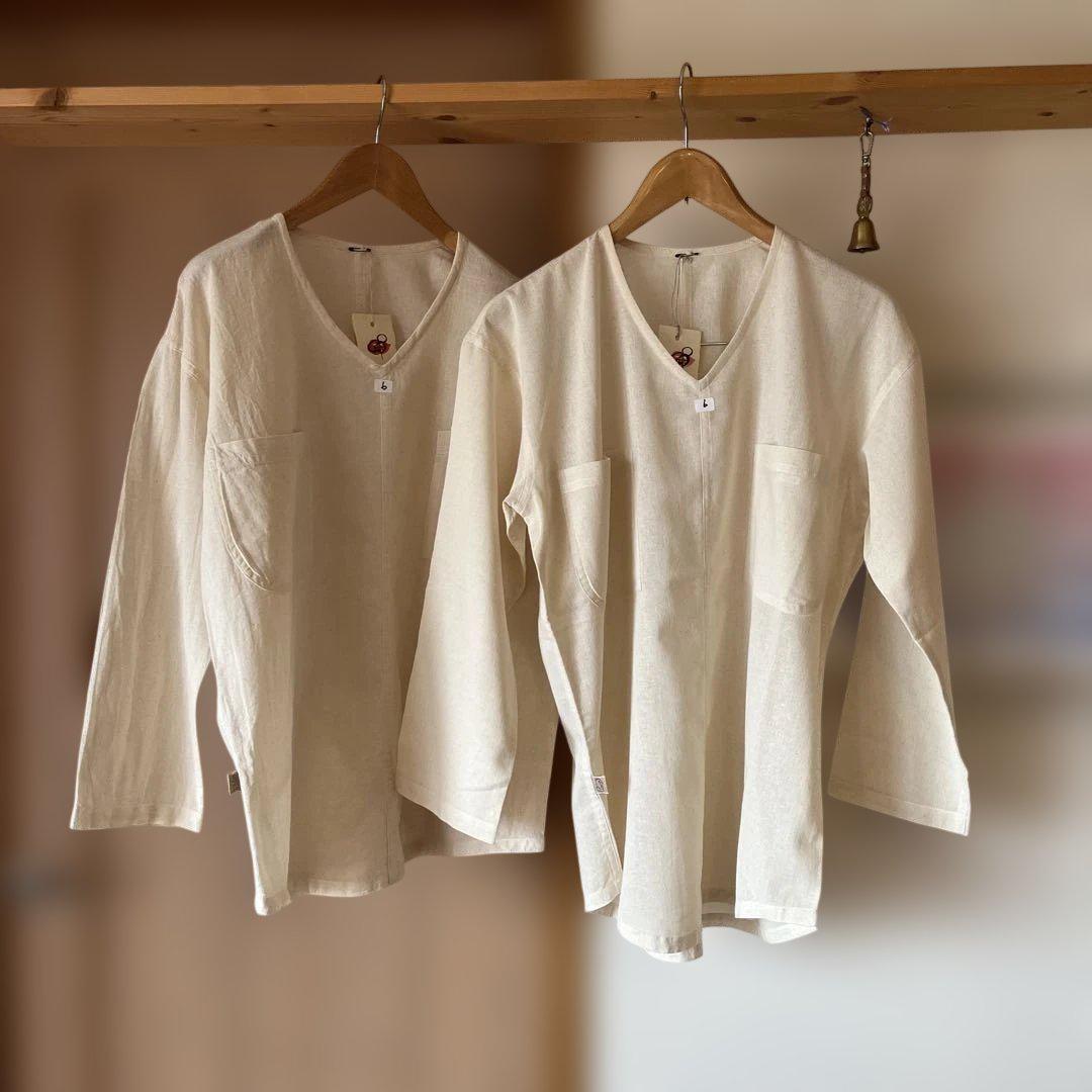 新品&水通し ２点 うさとの服 綿 機械織 シャツ 生成 usaato ウサト