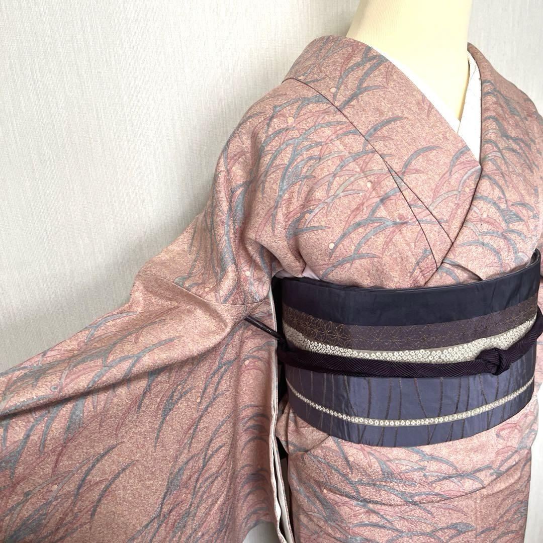 n-21 袷 付け下げ小紋 美品 ピンク 美品 裄67