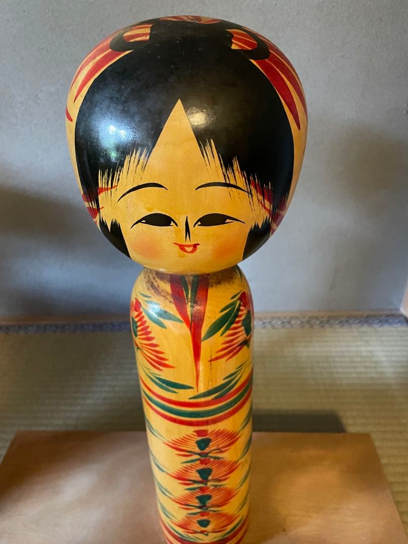 昭和レトロ　宮城伝統こけし　遠刈田系　特大こけし　3体セット　木製飾り台付き