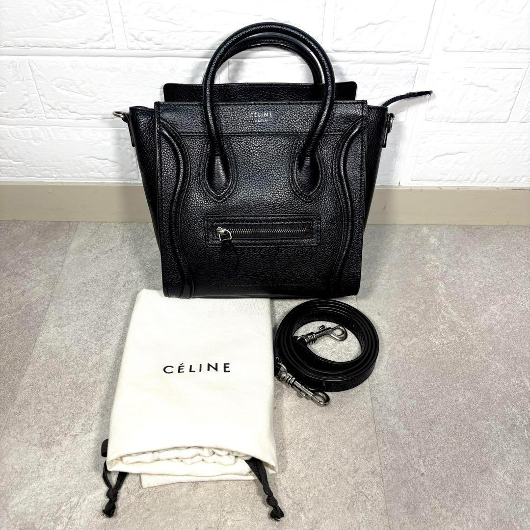 CELINE セリーヌ ラゲージ ナノショッパー ハンド/ショルダーバッグ 黒