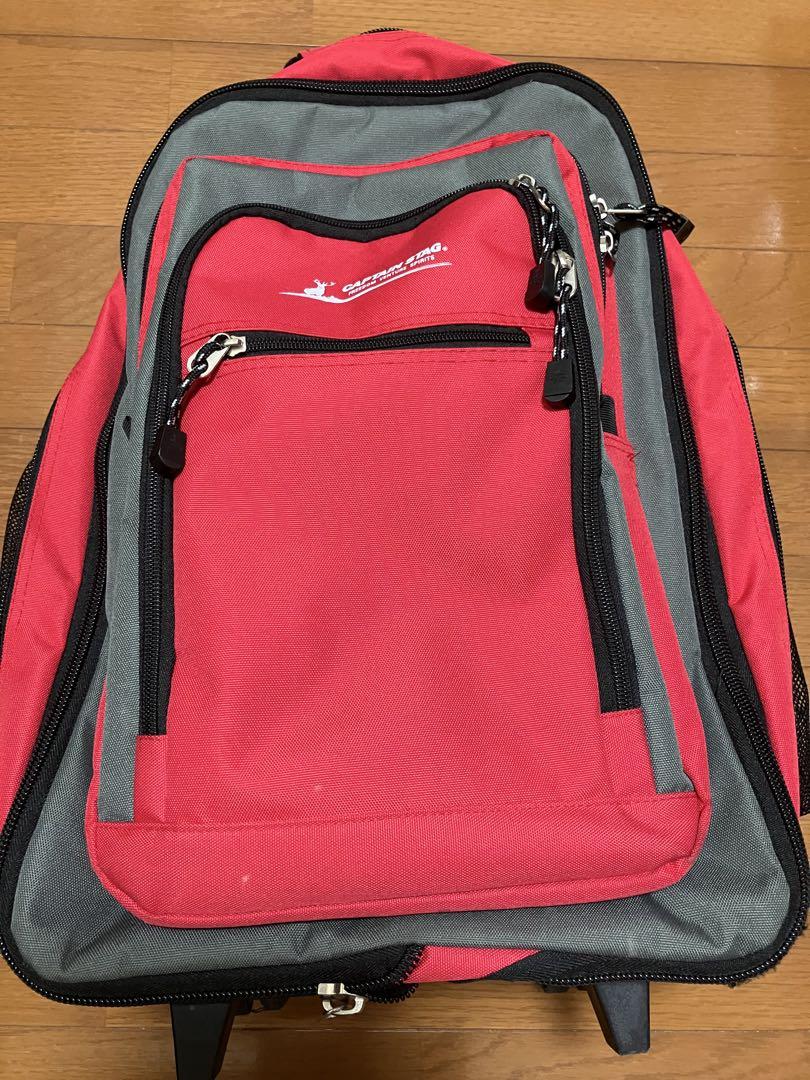 旅行用バッグ 赤と灰色 フロントポケット付き キャスター付き