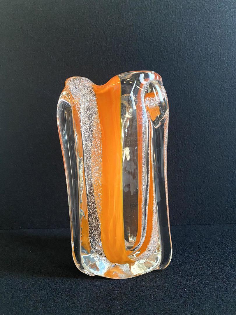 IWATA GLASS  岩田ガラス　オレンジ　ガラス工芸　骨董　品薄　花瓶