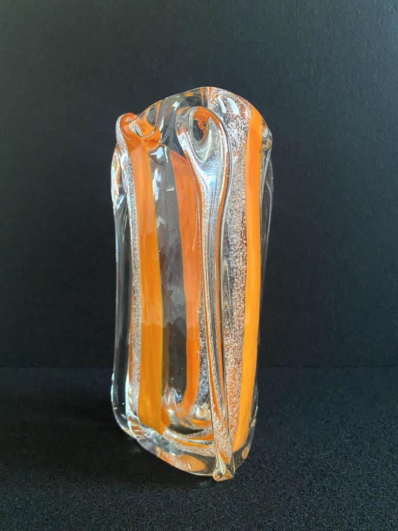 IWATA GLASS  岩田ガラス　オレンジ　ガラス工芸　骨董　品薄　花瓶