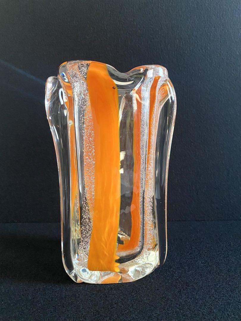 IWATA GLASS  岩田ガラス　オレンジ　ガラス工芸　骨董　品薄　花瓶