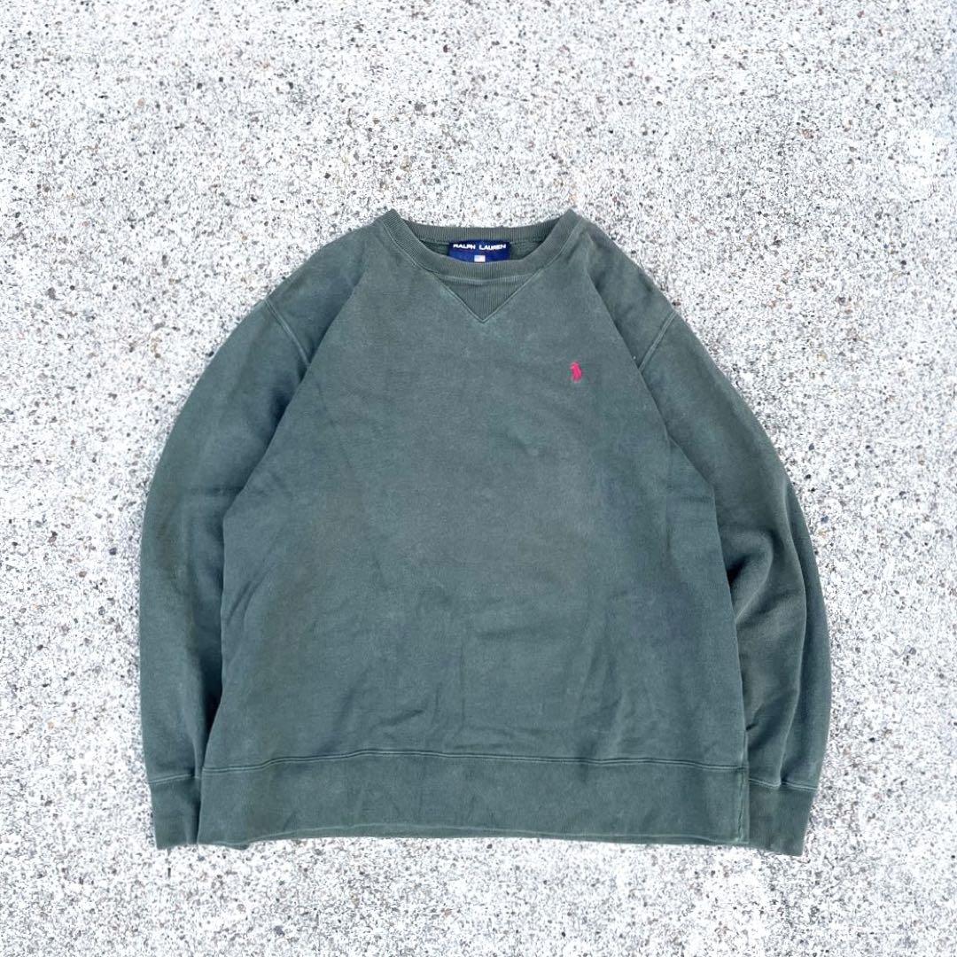 90s Polo Sport スウェット 無地 前V ラルフローレン Y2K