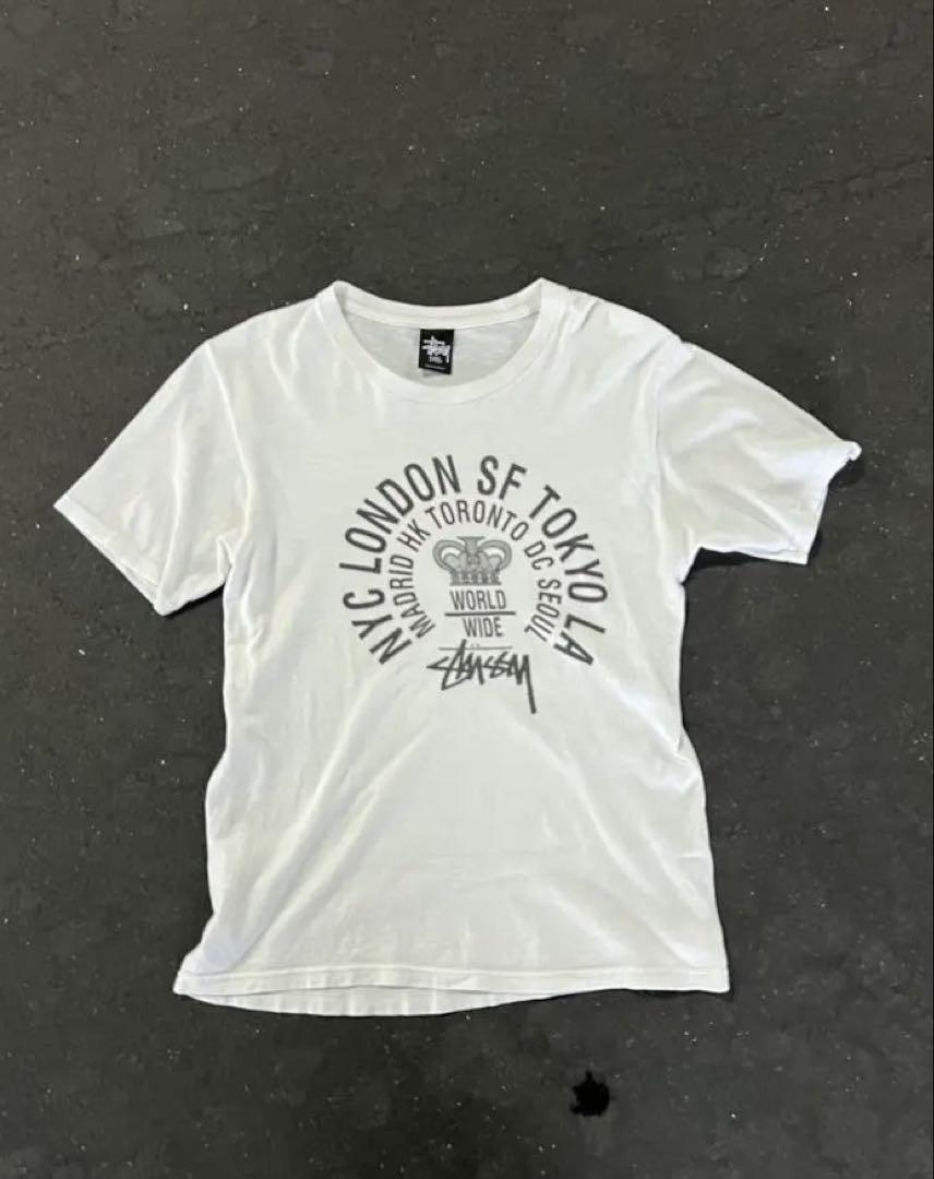 old stussy tシャツ 黒タグ y2k プリントロゴ 短丈