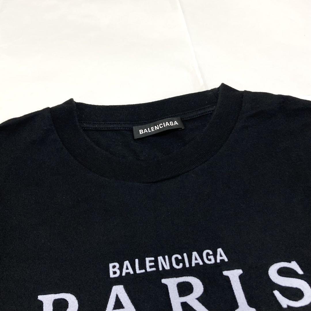 BALENCIAGA BB Paris ロゴ 刺繍 半袖Tシャツ ブラック 美品 BALENCIAGA バレンシアガ paris 刺繍 Tシャツ ブラック