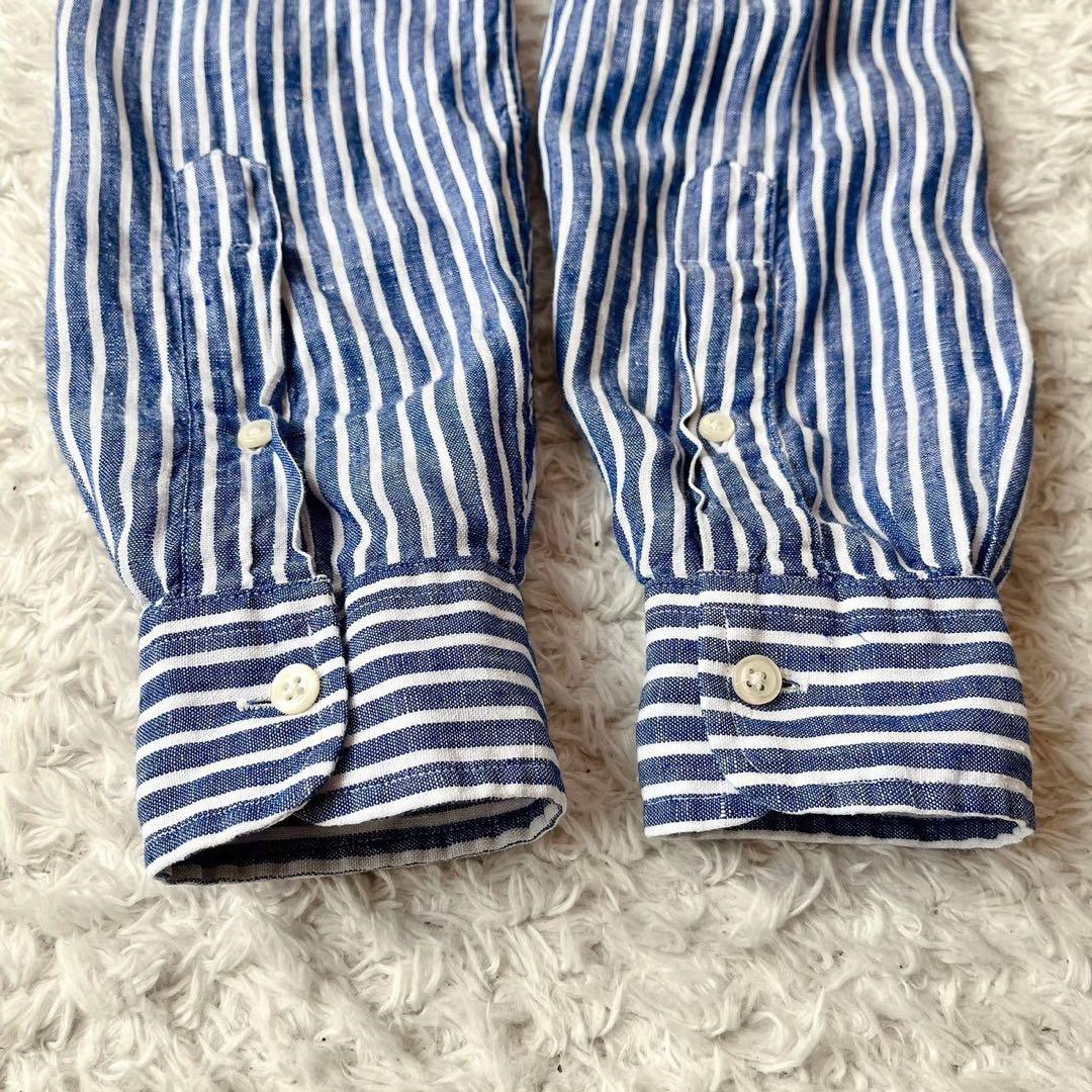 ラルフローレン リネンシャツ ストライプ ポニー刺繍 ブルー
