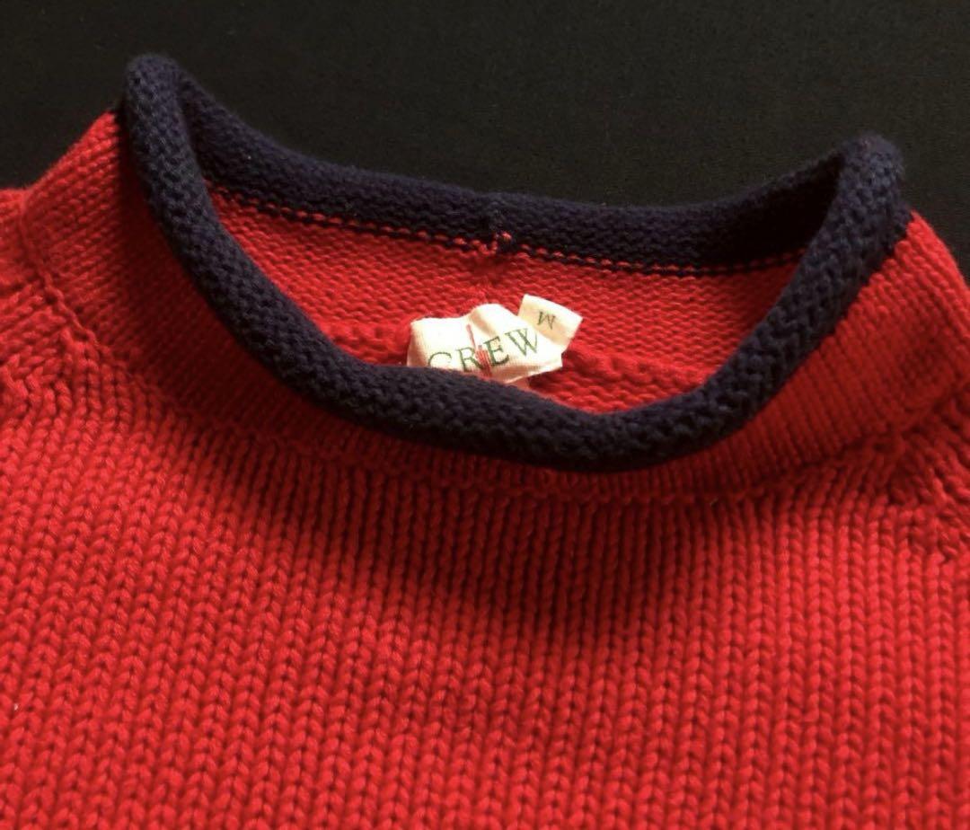 90s Old J.CREW レアカラー 赤紺2トーン ロールネックニット 昔