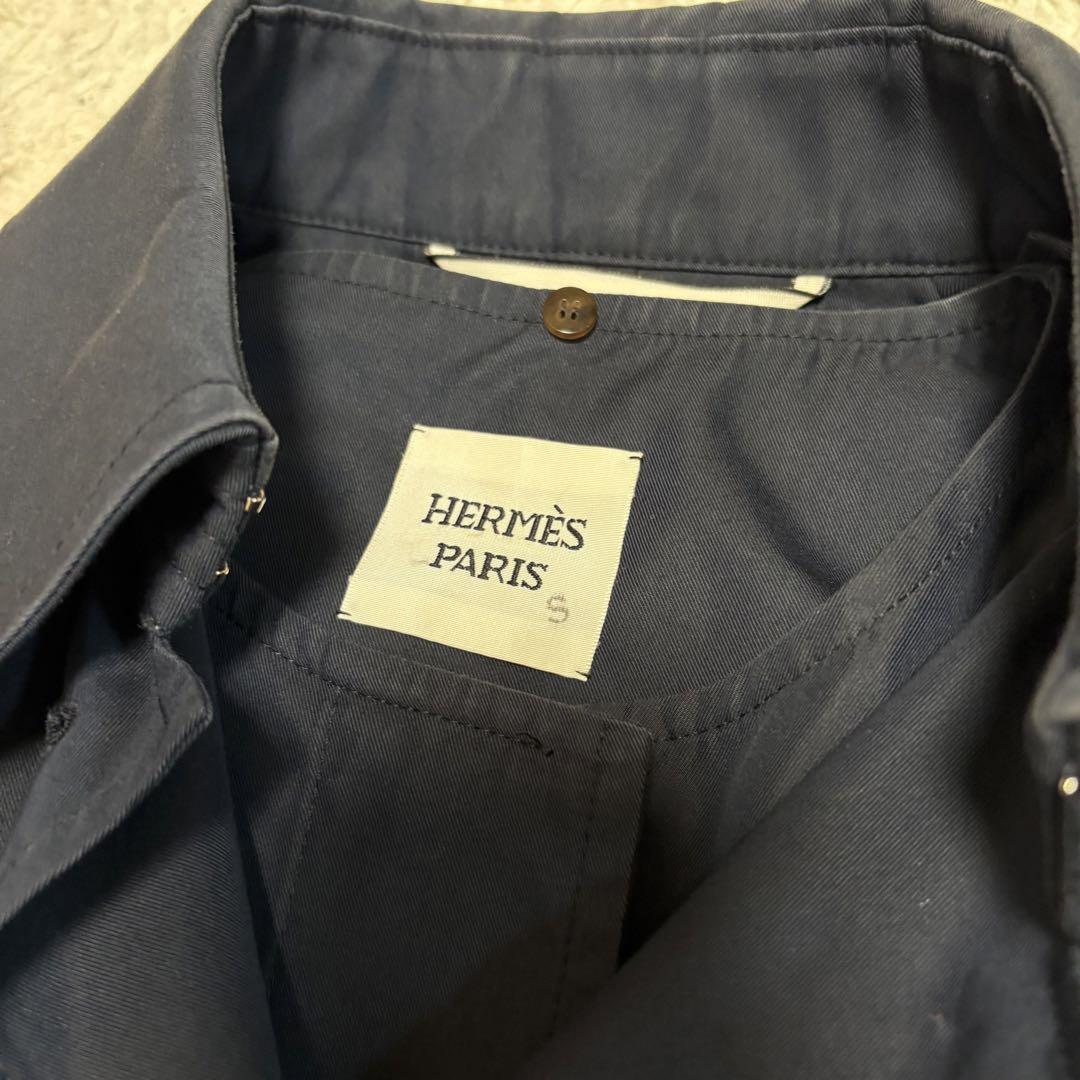 希少 S 34 HERMES 2way トレンチコート ネイビー ショート丈