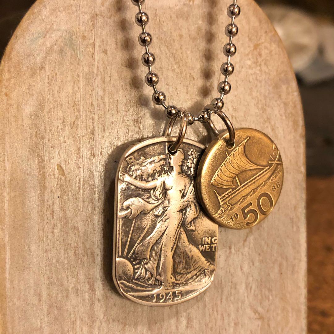 USAウォーキングリバティ銀貨　ドッグタグネックレス
