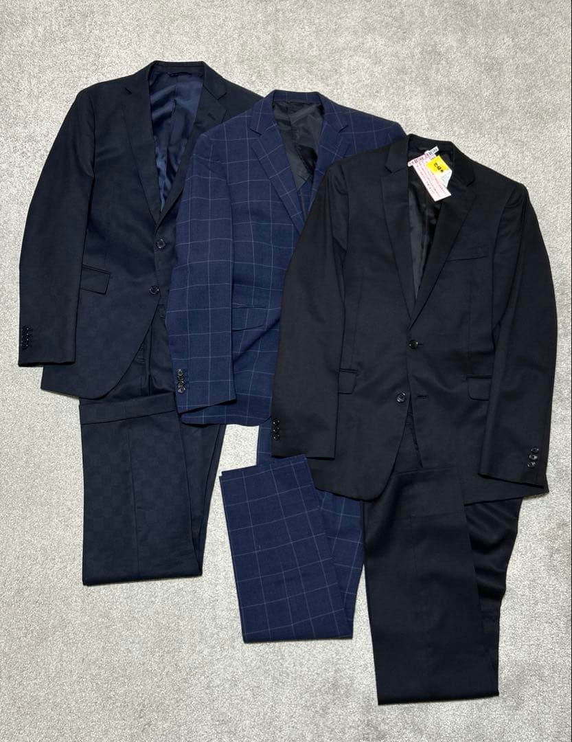 メンズ スーツ 上下 3着セット ネイビー ブラック
