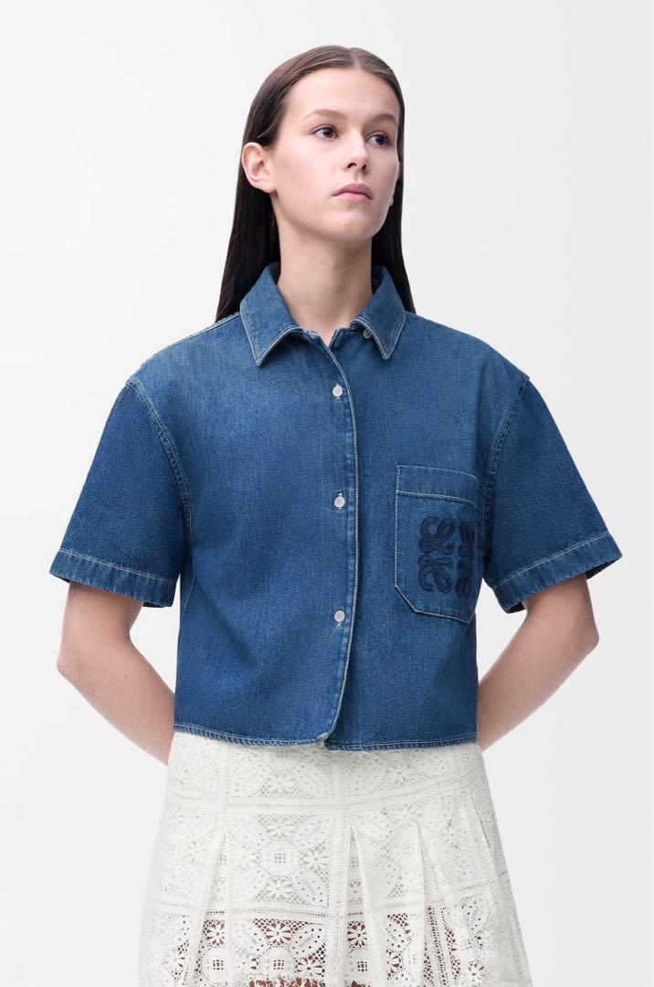 今季完売タグ付新品☆¥128,700 LOEWE 半袖 デニム シャツ 32