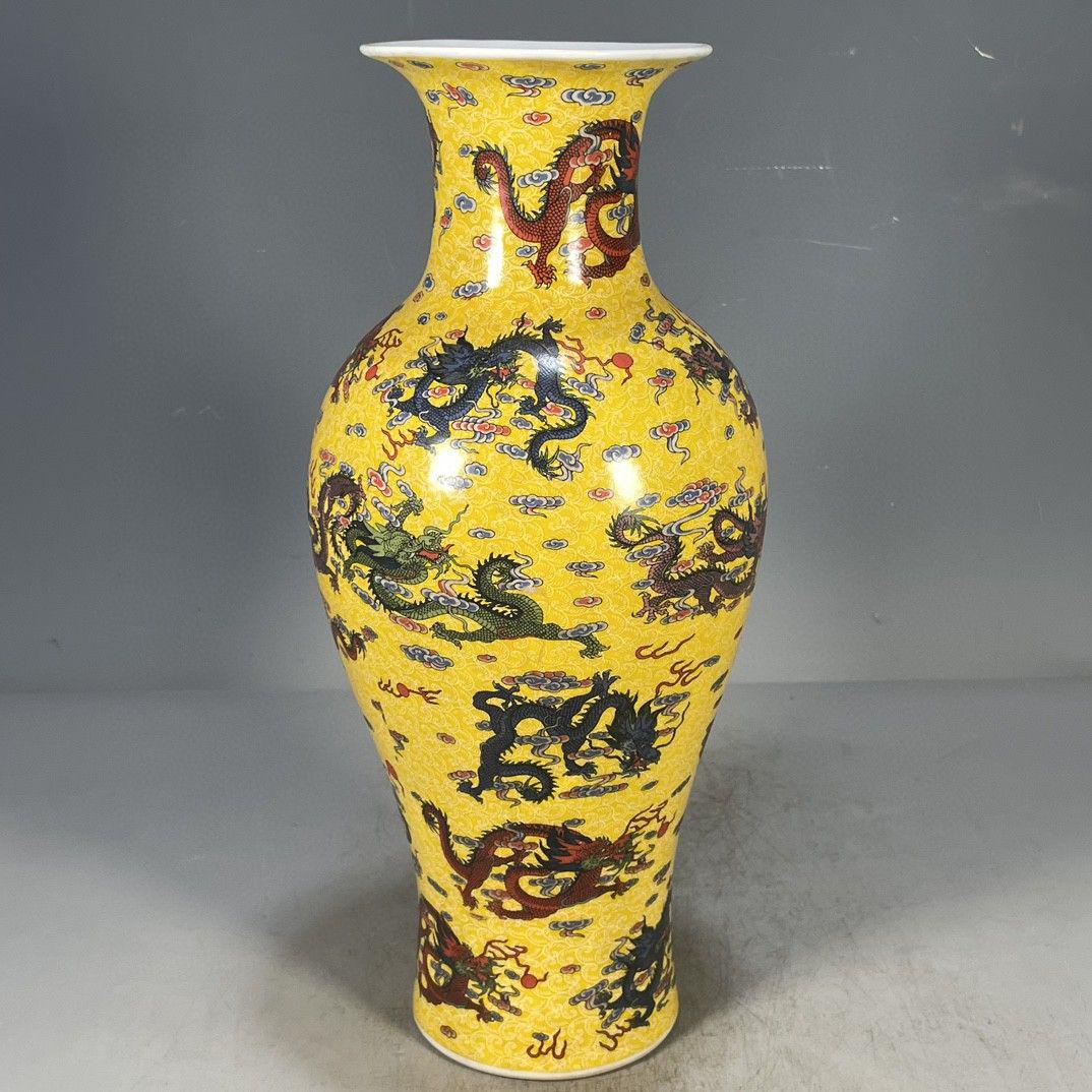 五彩龍紋賞瓶 装飾品 花瓶 収集品 美品 景徳鎮 陶磁器 工芸品 美術品 置物