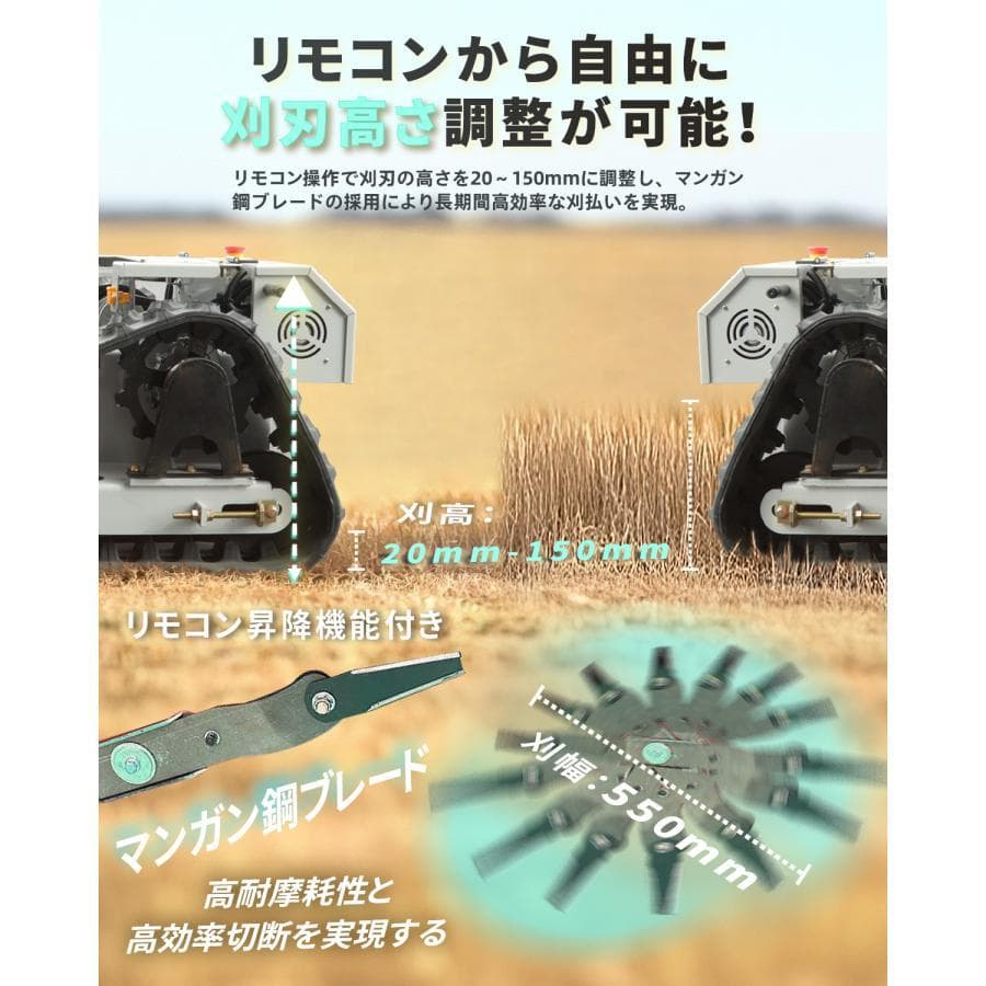 ラジコン草刈機 搭載 斜面・傾斜地対応 自動草刈機 遠隔操作 スコップ付き ラジコン草刈機 搭載 斜面・傾斜地対応 自動草刈機 遠隔操作 スコップ付き