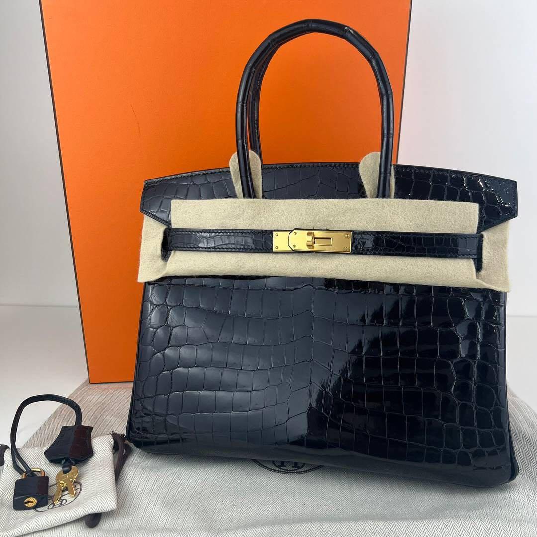 新品　HERMES エルメス　バーキン30 ブラック　黒　クロコ　YG金具　Y刻