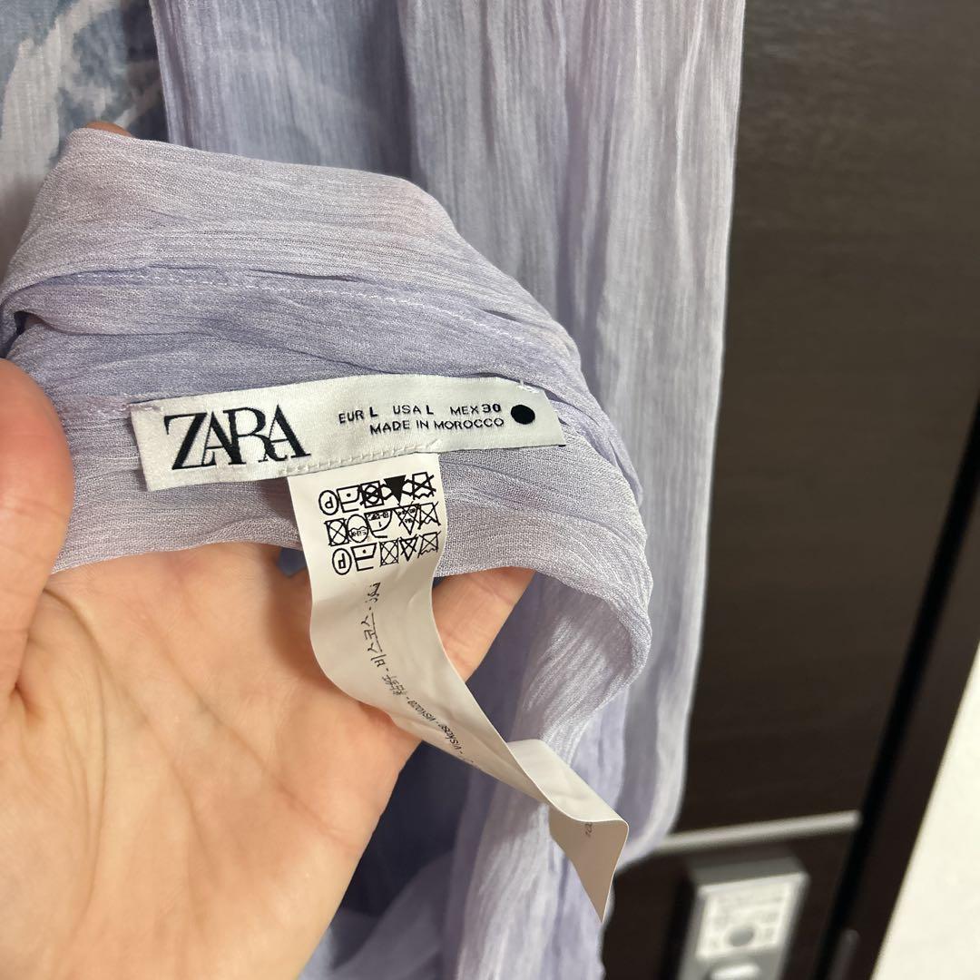ZARA 新品タグ15990円フルイドプリントワンピーススカーフ