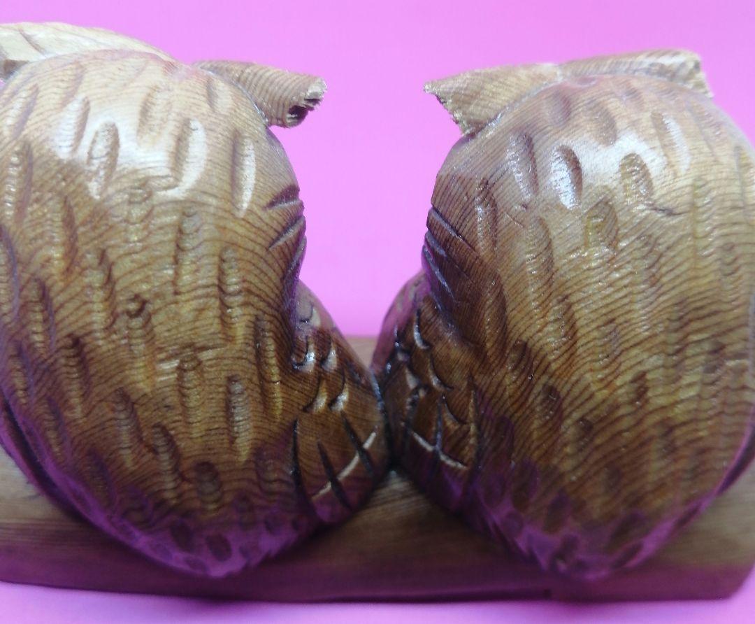 夫婦ふくろう！おしどりふくろう置物　屋久杉工芸品