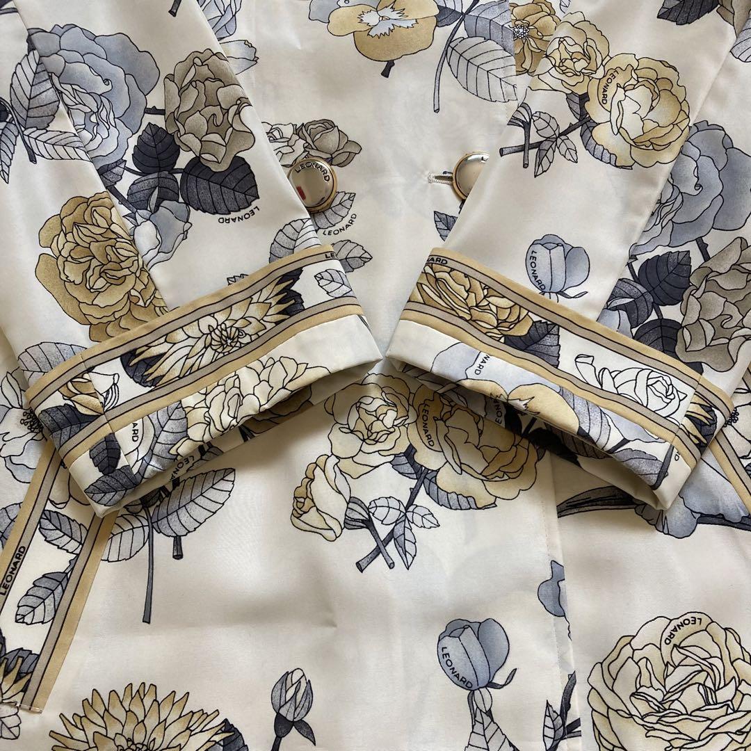 美品♡ LEONARD コート　花柄　トリム　薄手　ベージュ　9AR
