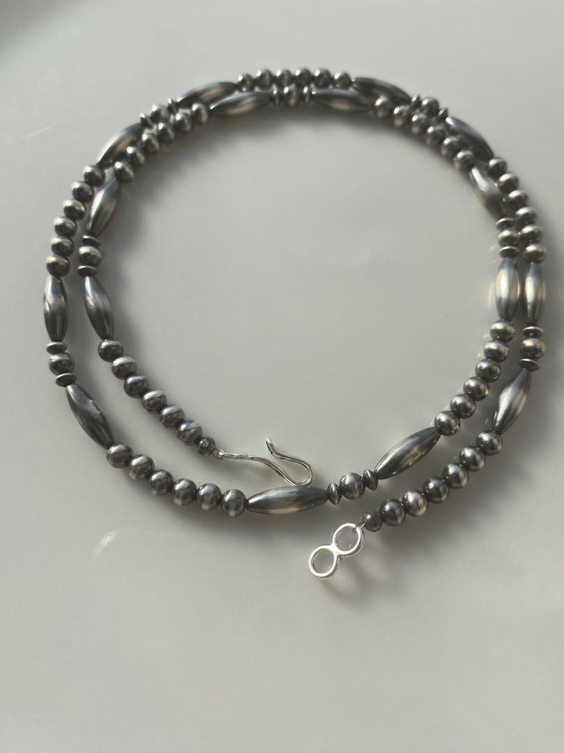 ナバホ ビーズ パール シルバー silver 925 ネックレス 燻銀 50