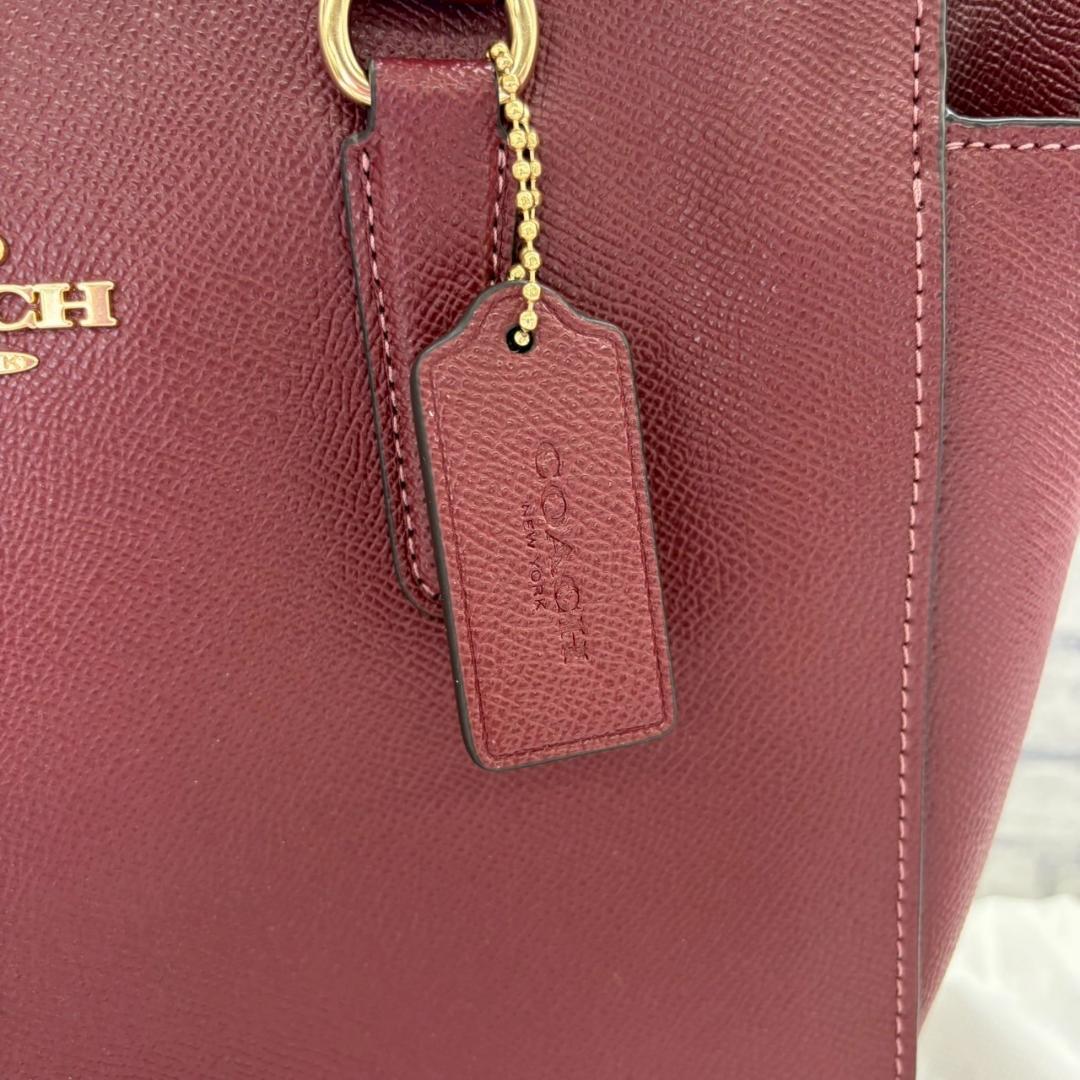 553.COACH バーガンディ レザー ハンドバッグ 赤系 保存袋有