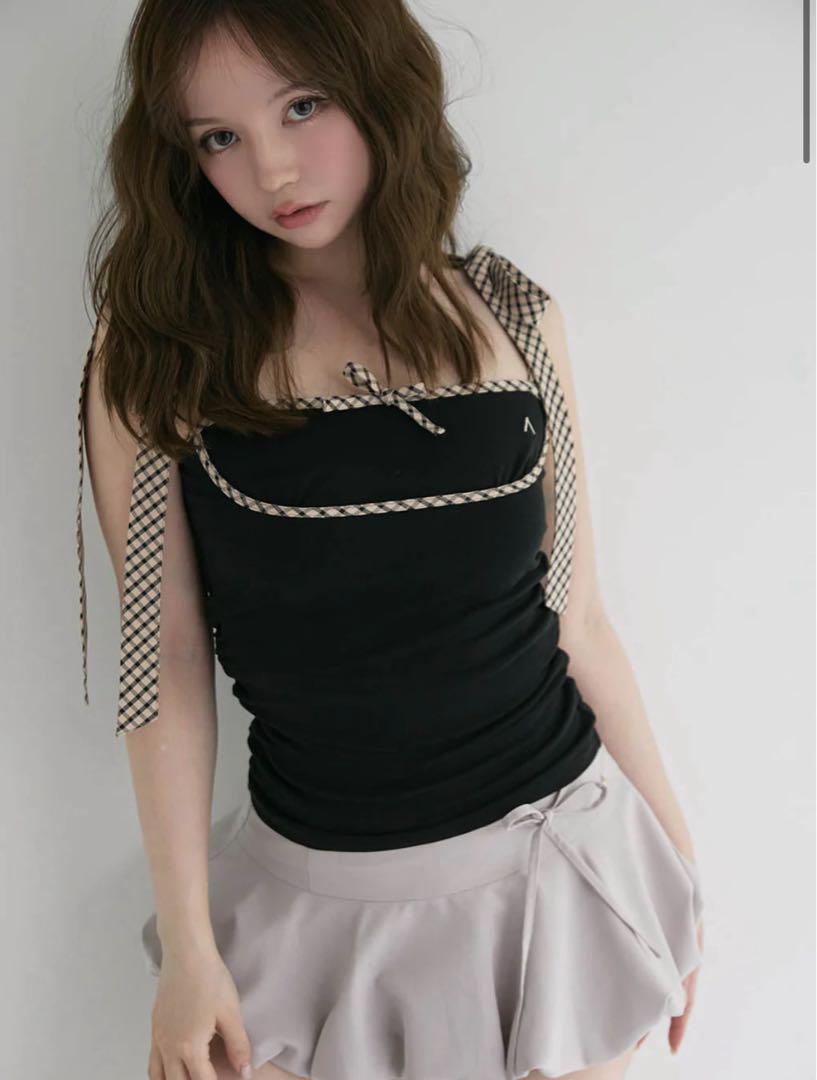 andmary Alice check ribbon tops black