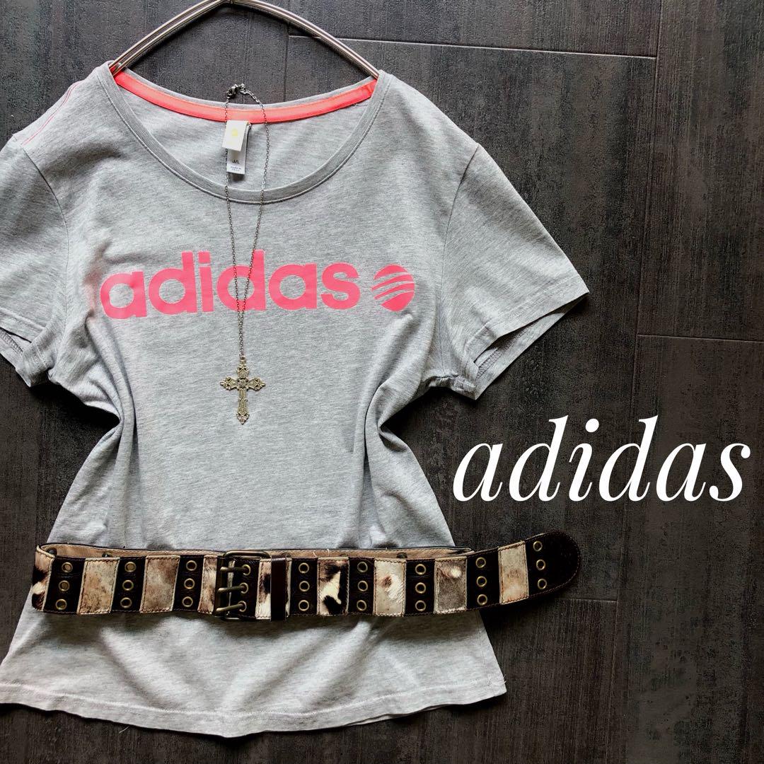 【まーす】00s adidas ピンク×ネイビー　Tシャツ　平成　ギャル Y2K adidas 平成ギャル ネイビー ピチTシャツ マクブリング