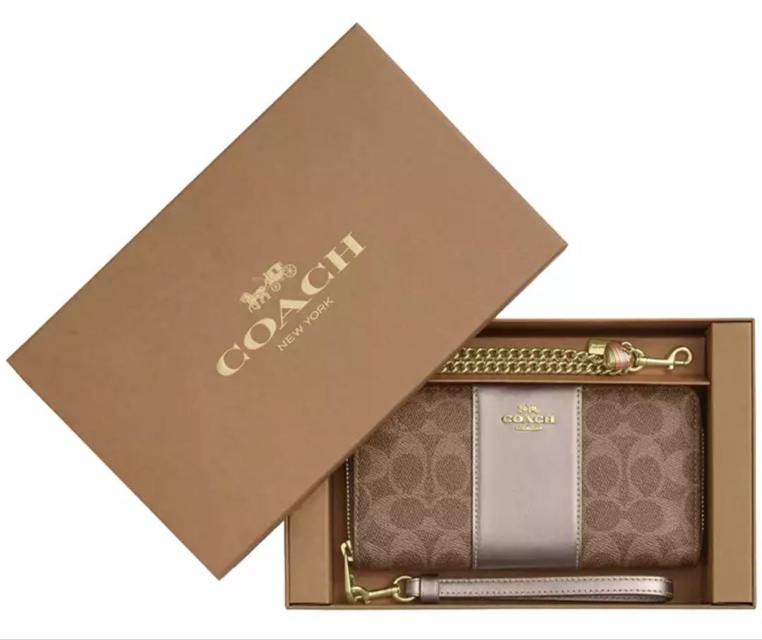 COACHブラウン長財布Boxed Long Zip Around Wallet