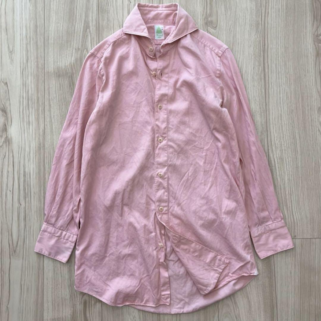 Finamore フィナモレ 長袖シャツ 39 M ピンク カッタウェイ 伊製