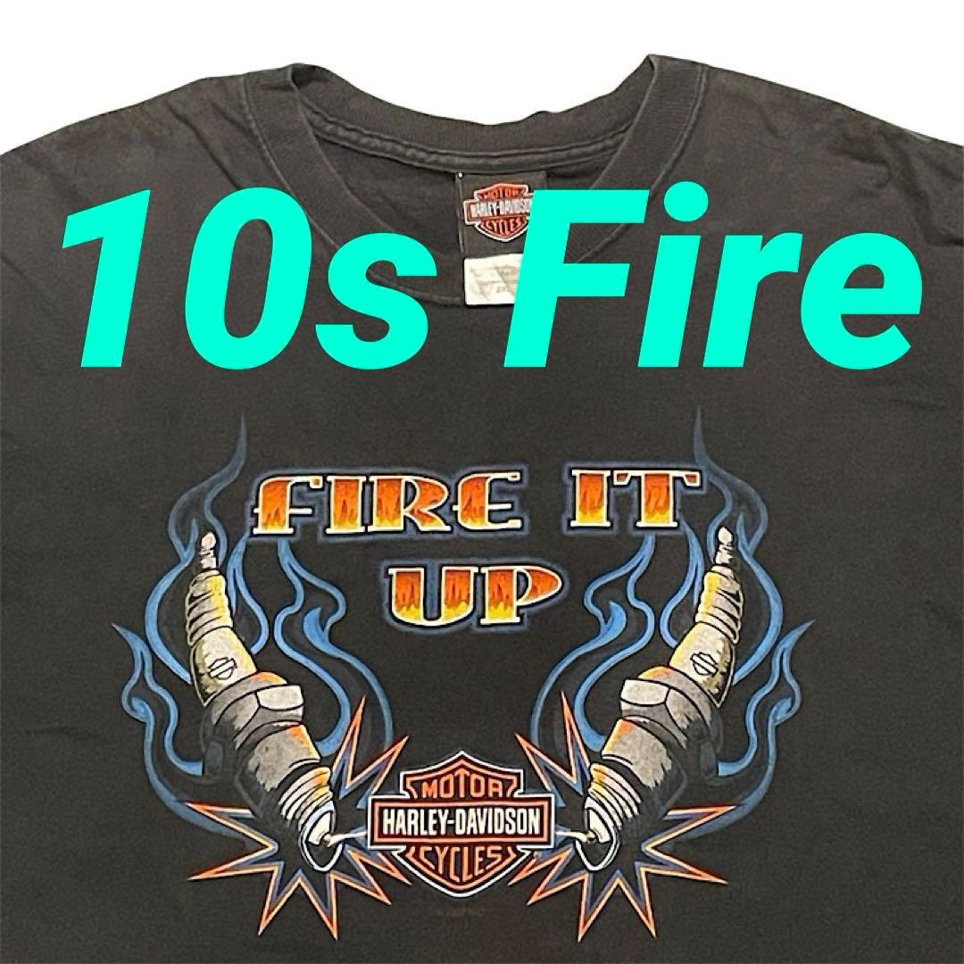 激レア 10s ハーレーダビッドソン 炎 フレイムデザイン ビンテージ Tシャツ