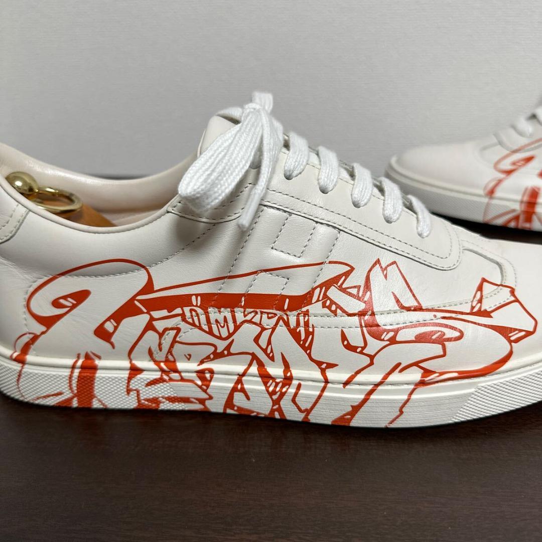 エルメス クイッカー レザー スニーカー size 41 1/2 白 オレンジ