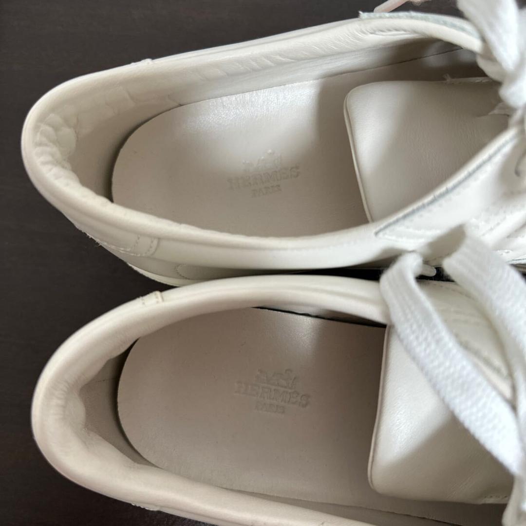 エルメス クイッカー レザー スニーカー size 41 1/2 白 オレンジ