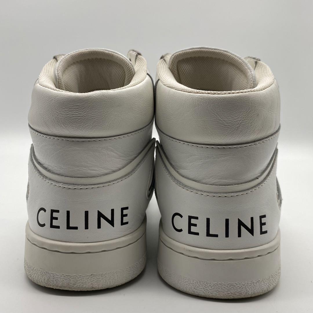 【CELINE】ホワイト＆グリーン ロゴ ハイカットスニーカー CELINE ハイカットスニーカー ホワイト23cm