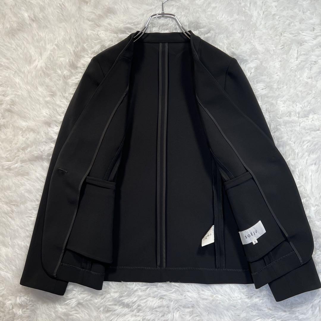 美品✨ソージュ ストレッチファインノーカラージャケット ブラック S 現行