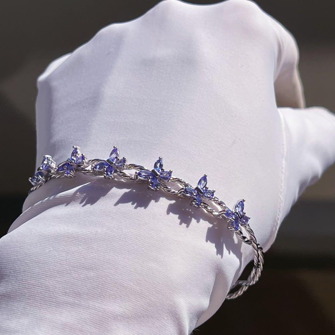 ★天然石★色濃♡贅沢24pcs高品質天然タンザナイトS925蝶々ブレスレット