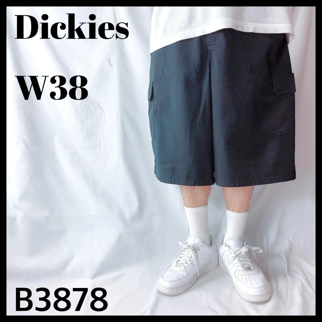 古着 人気デザイン ディッキーズ チノ カーゴ ハーフパンツ 膝丈 黒 W38
